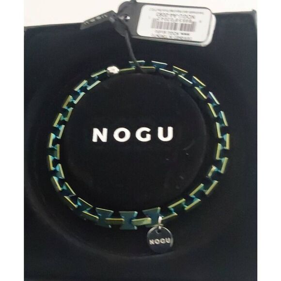 BNIB~NOGU Blue Emerald Silver Hematite Hourglass Bracelet - Picture 1 of 3